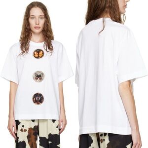 Dries Van Noten White Short Sleeve Tee with Graphic Medallions